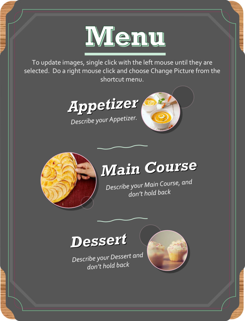 Screenshot of free simple food menu template for restaurants and cafes